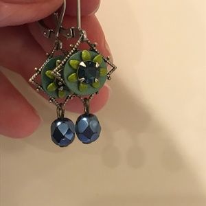 Delicate blue and green flower earrings